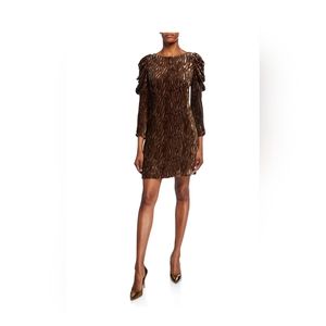 Elie Tahari Alex Metallic Velvet Puff Sleeve Black Molasses Dress $448 Size 8